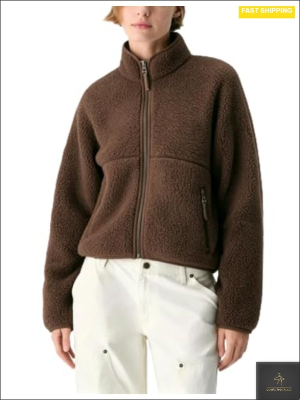 Women's Fleece Full Zip Sherpa Coat with Stand Collar and Pockets